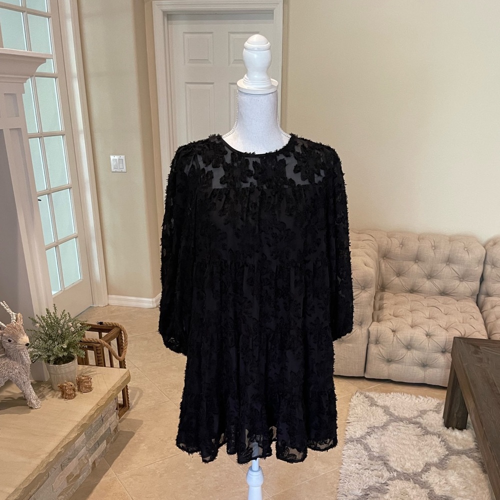 ZARA Women Black Textured Short/Mini Dress Size XS